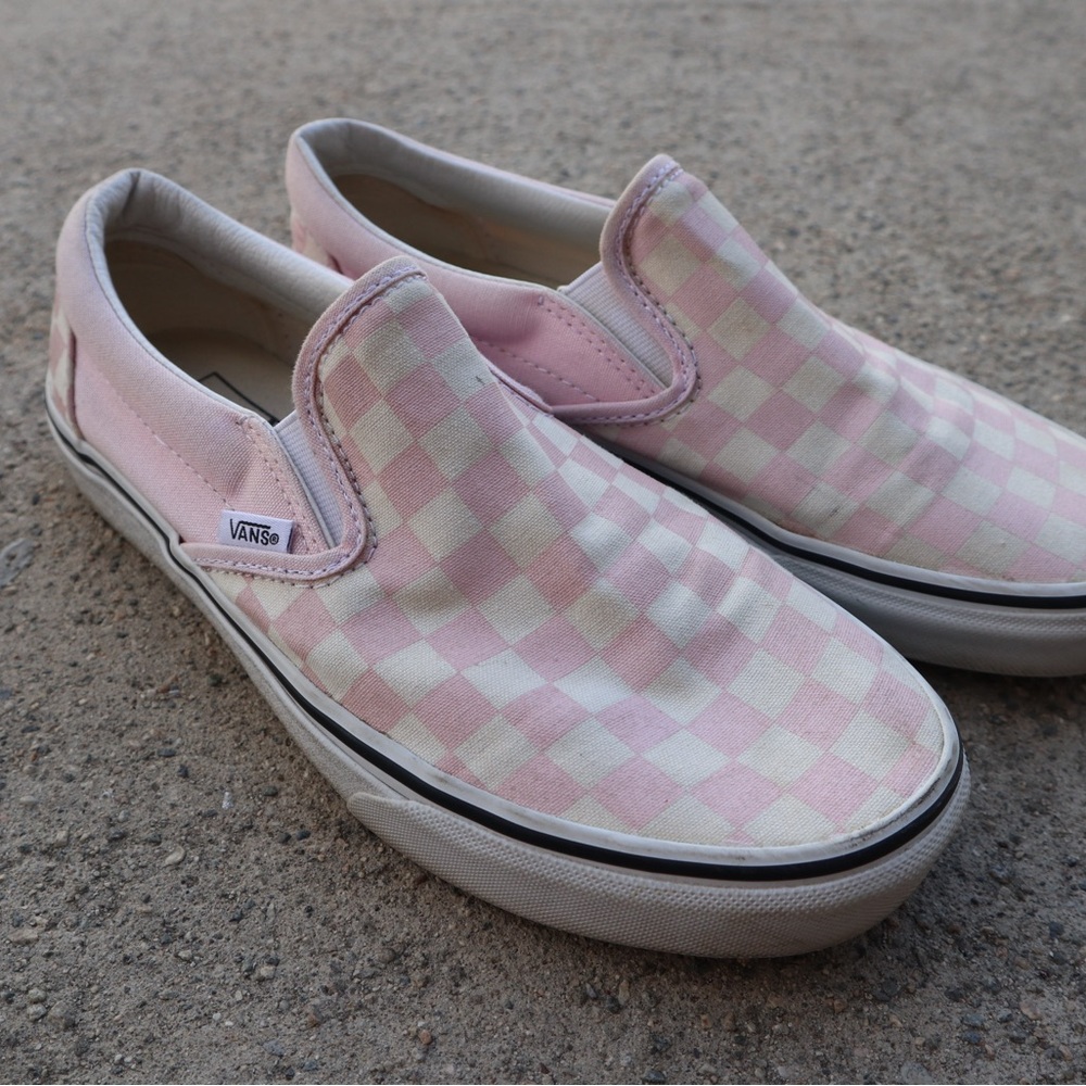 Vans Classic Pink and White Checkered Slip-Ons